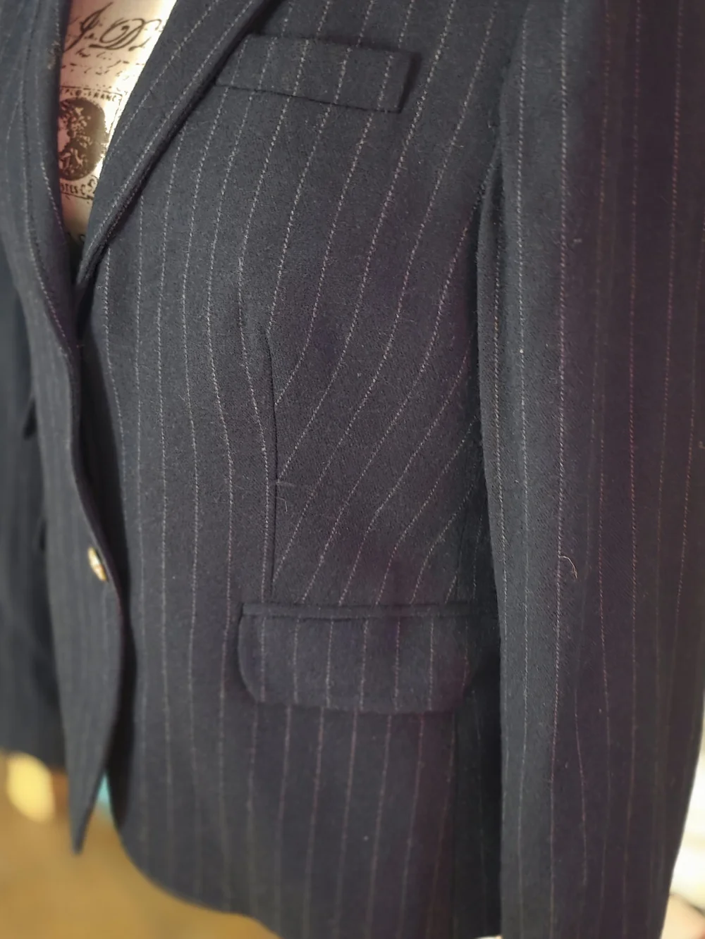 J. Crew Navy Pinstripe Blazer with Gold Buttons